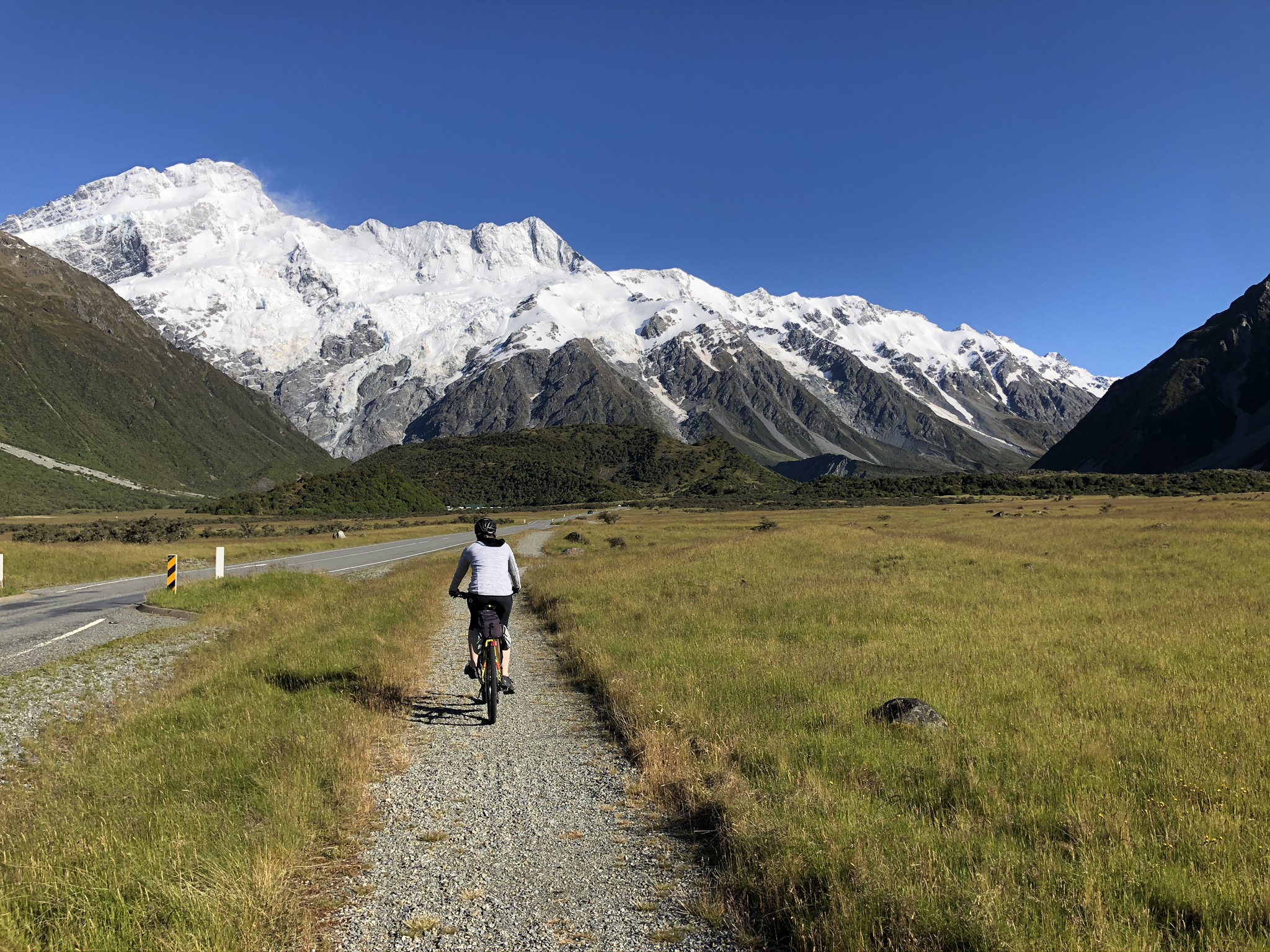 Emma on the path between Mt Cook Village and Mt Cook Airport